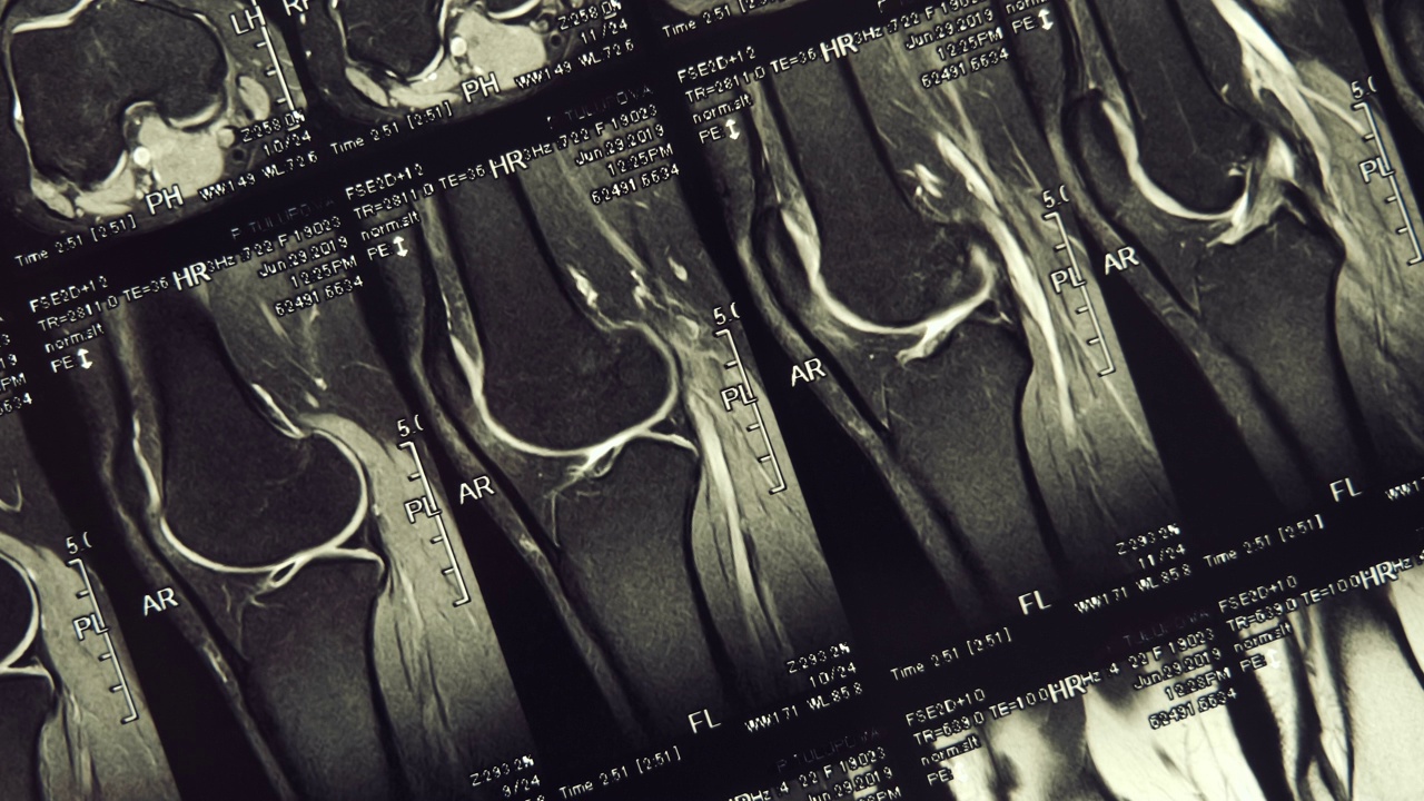 膝关节磁共振成像(MRI)。特写镜头。宏视频素材