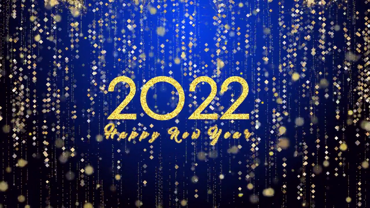 2022年新年祝福文本金色闪光发光的光照耀粒子。贺卡,祝福视频素材