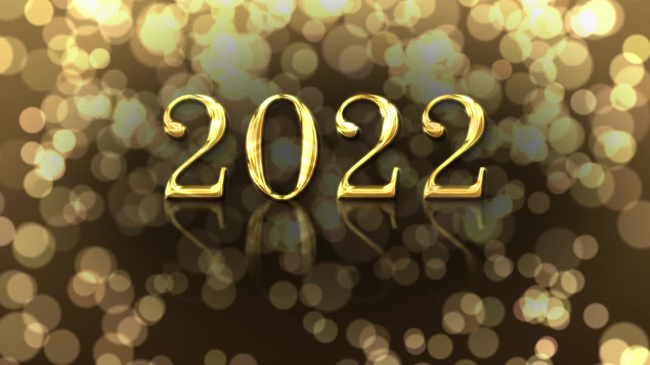 新年装饰2022金闪光数字循环动画。视频素材