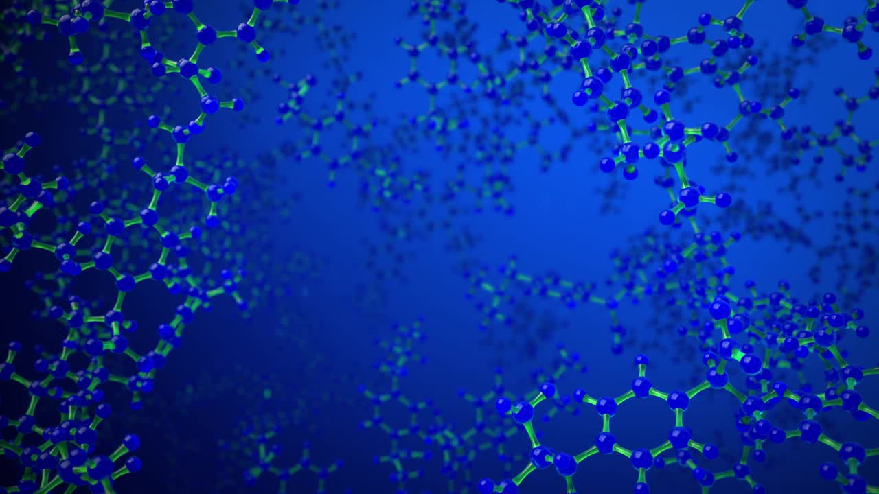 氢分子或原子，科学或医学背景的抽象结构。湛蓝的水。化学模型连接原子的概念。3 d渲染动画视频素材