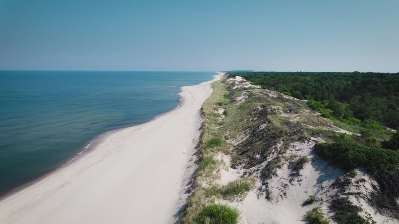 鸟瞰图。波罗的海沿岸风景如画。夏日和荒凉的海滩视频素材