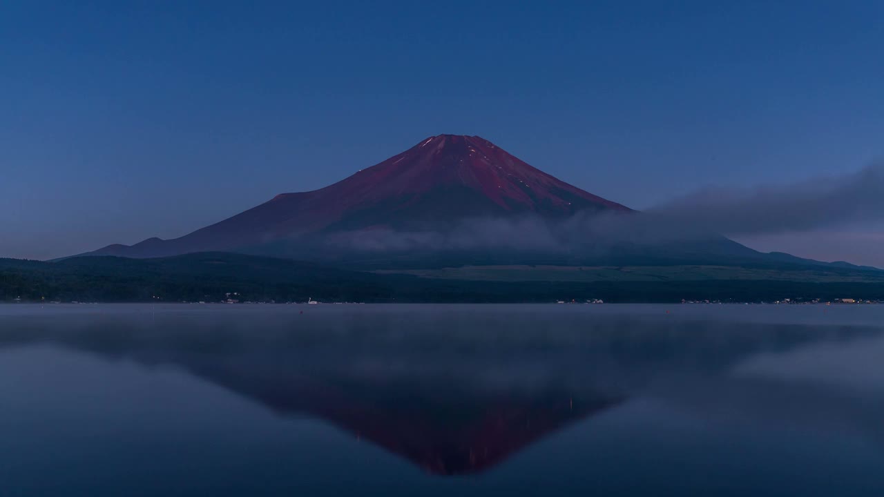 红富士延时反射在山中湖在黎明视频素材