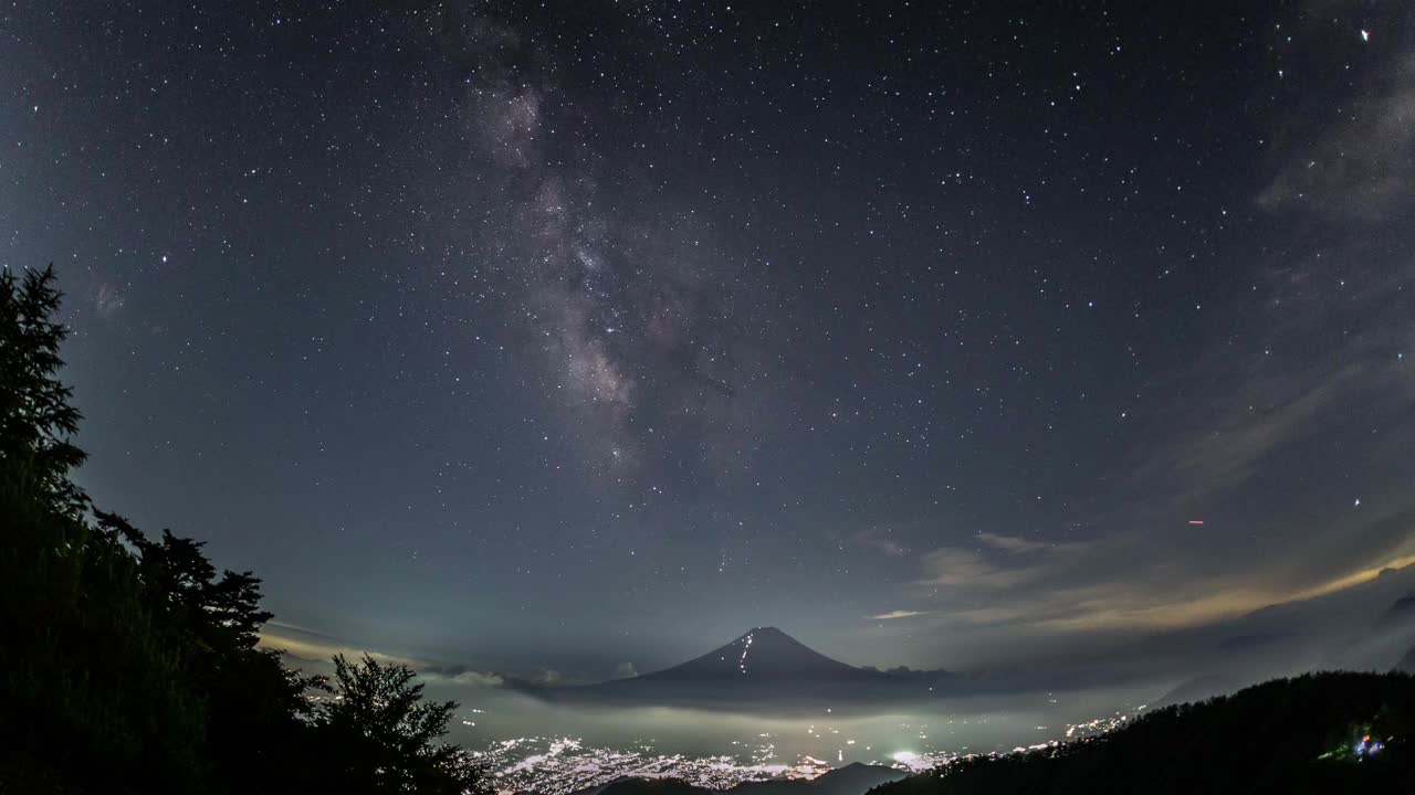 银河从光鹤山上升到富士山的延时视频视频素材