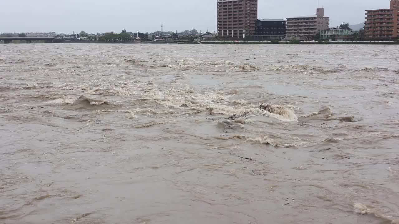 基索河泥泞的溪流已经变得泥泞和泛滥。河水泛滥成灾视频素材