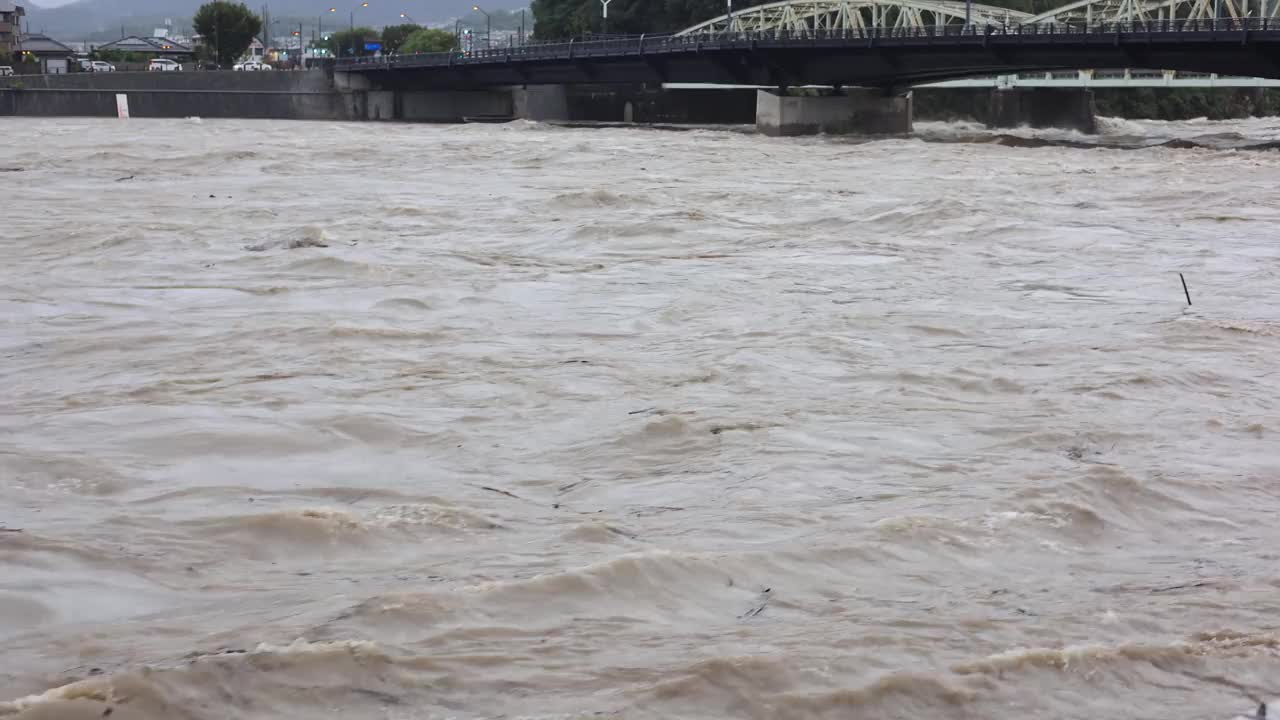 基索河泥泞的溪流已经变得泥泞和泛滥。河水泛滥成灾视频素材