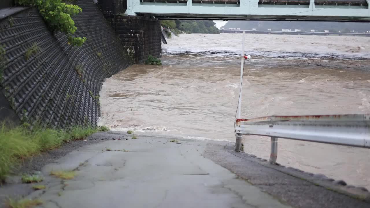 基索河泥泞的溪流已经变得泥泞和泛滥。河水泛滥成灾视频素材