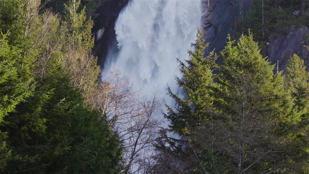 在一个阳光明媚的冬日，香农瀑布和水流从峡谷倾泻而下。视频素材