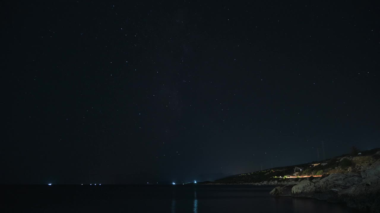 繁星点点的夜晚在海岸线上流逝视频素材