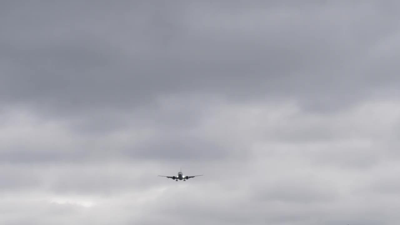 波兰航空公司的飞机在大风中降落在伦敦希思罗机场LHR视频素材