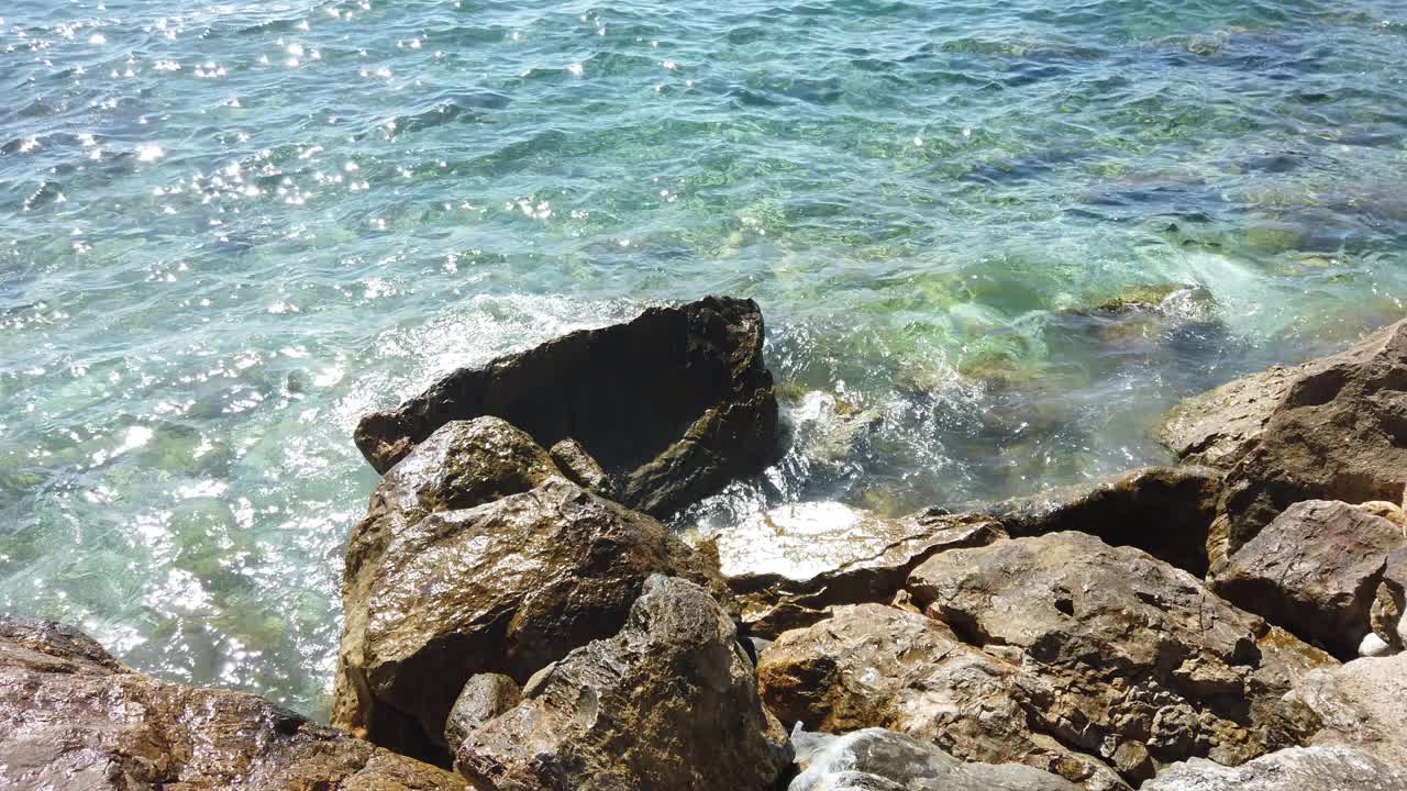 夏天清澈的大海和岸边的波浪视频素材