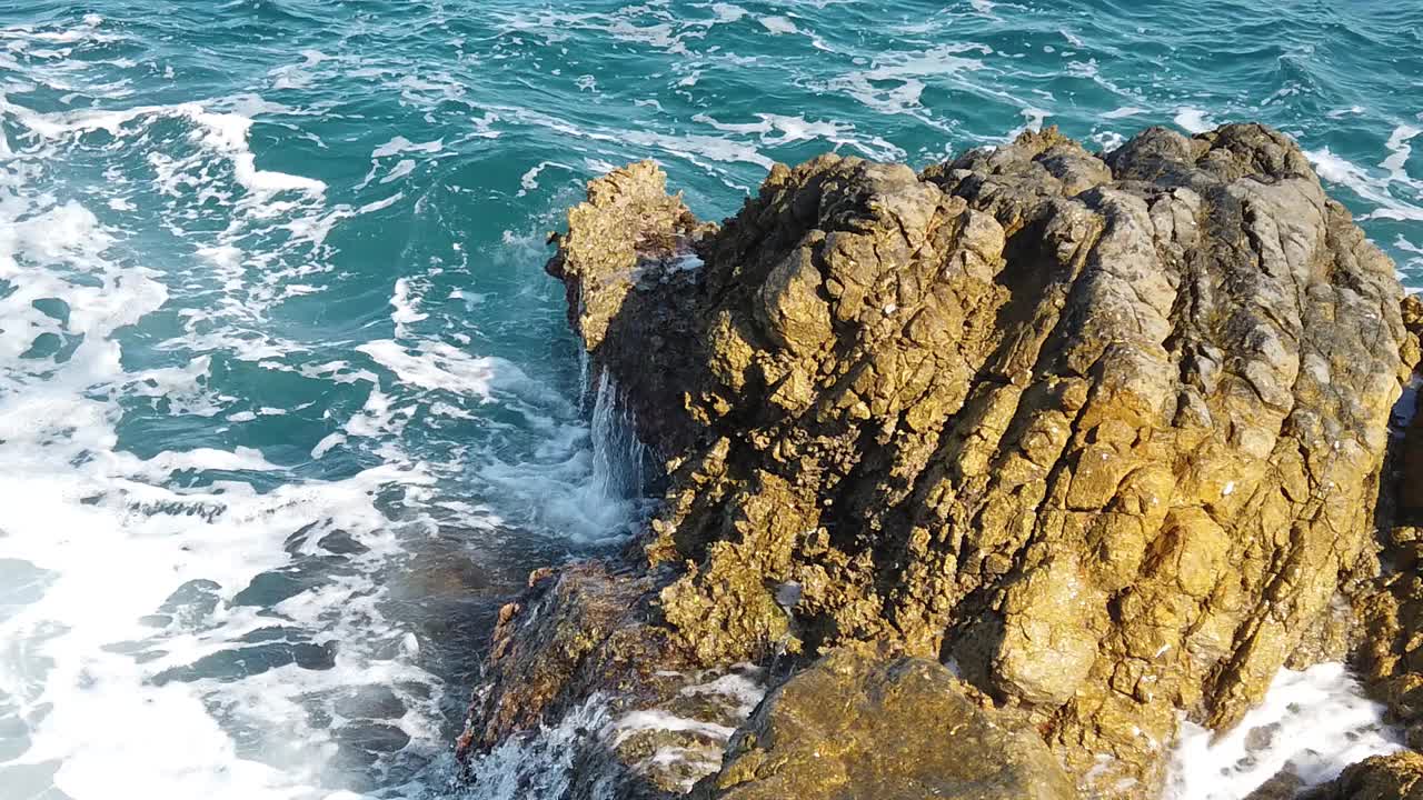 夏天清澈的大海和岸边的波浪视频素材