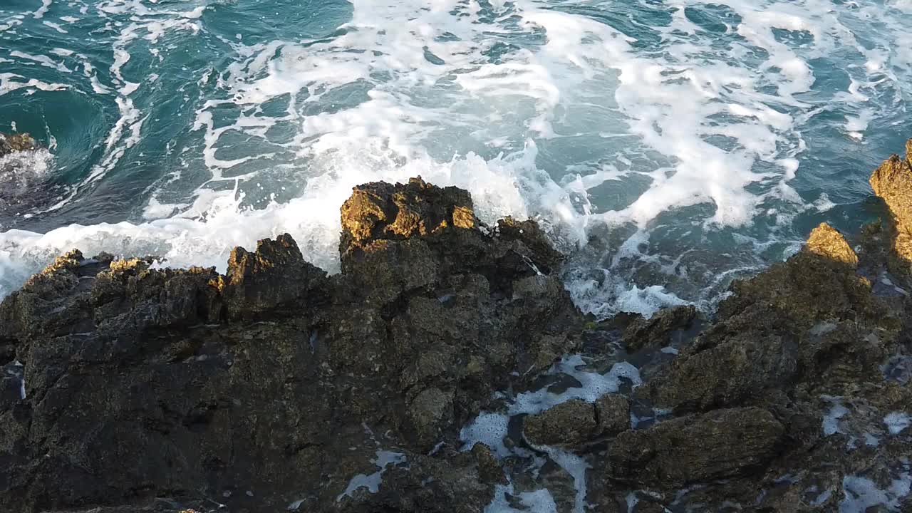 夏天清澈的大海和岸边的波浪视频素材