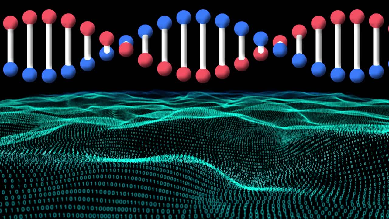 二进制编码上的dna链动画视频素材