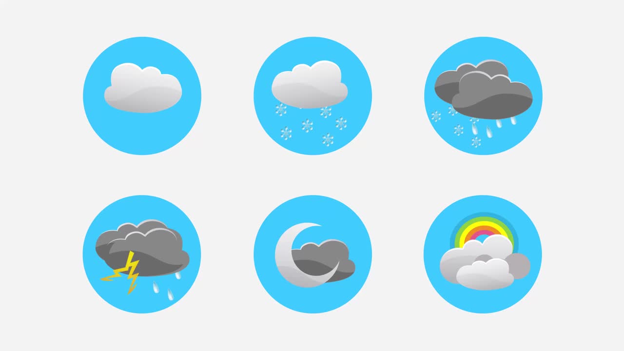 作为标志显示天气预报卡通色彩图标设置动画视频。该视频由4K分辨率和可循环的移动图像组成。视频素材