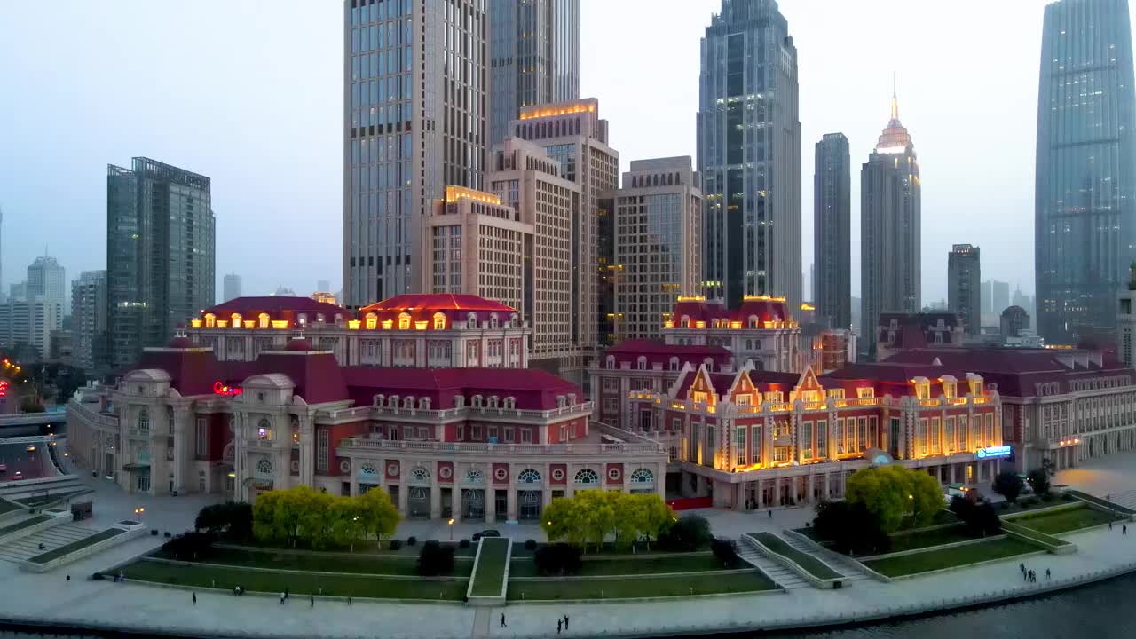 航拍中国天津城市建筑景观天际线视频素材