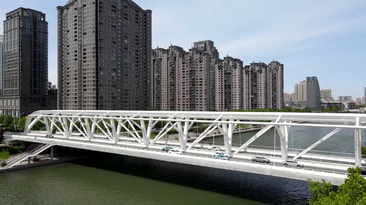 航拍中国天津城市建筑景观天际线视频素材