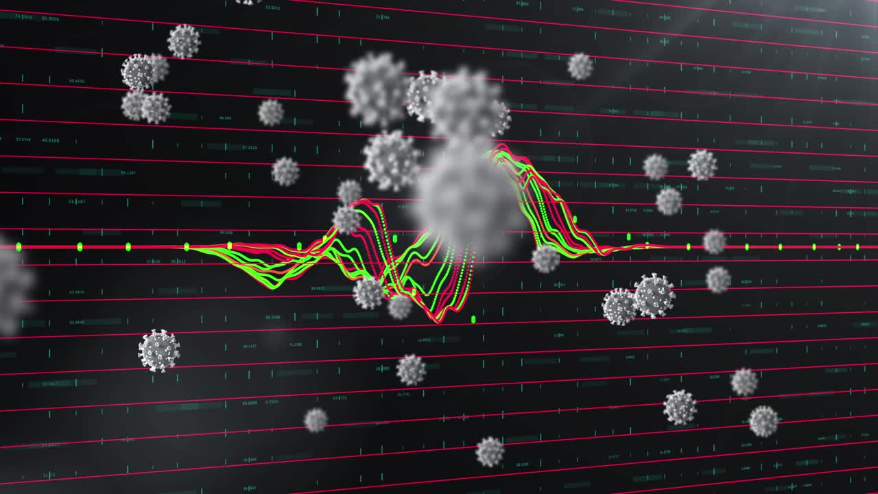 漂浮在冠状病毒细胞上的数据处理动画视频素材