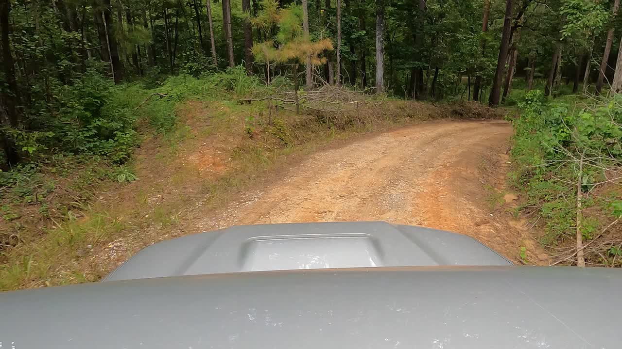 驾驶SUV 4x4在蜿蜒的森林道路上行驶视频素材