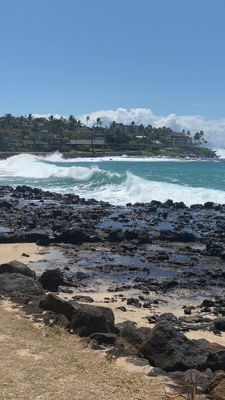 考艾岛海滩的岩石海岸线视频素材