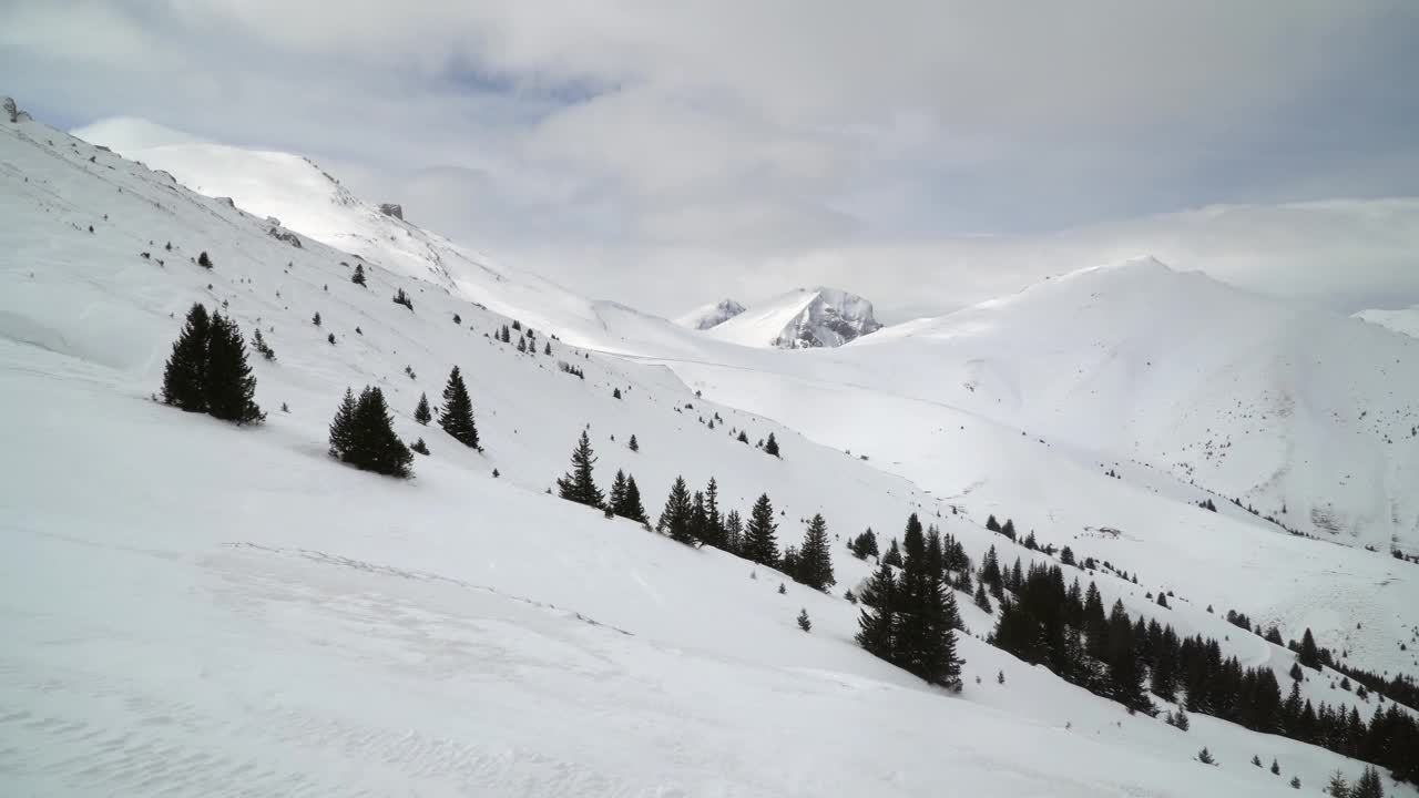 从空中俯瞰大雪覆盖的Sar山视频素材