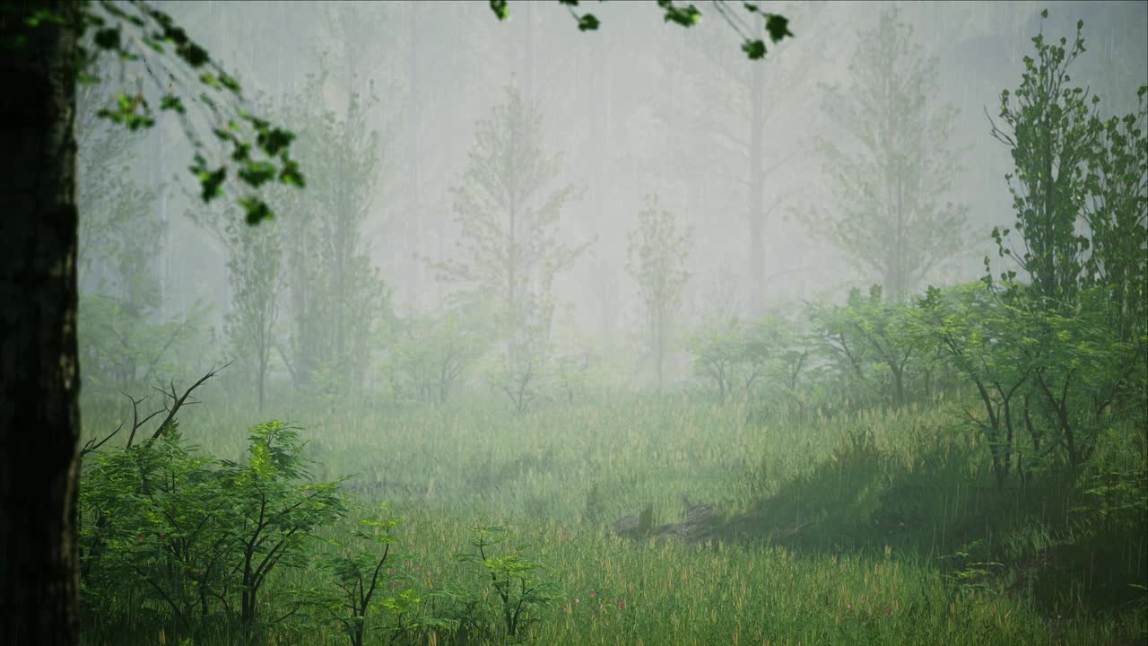 多雨多雾的森林视频素材