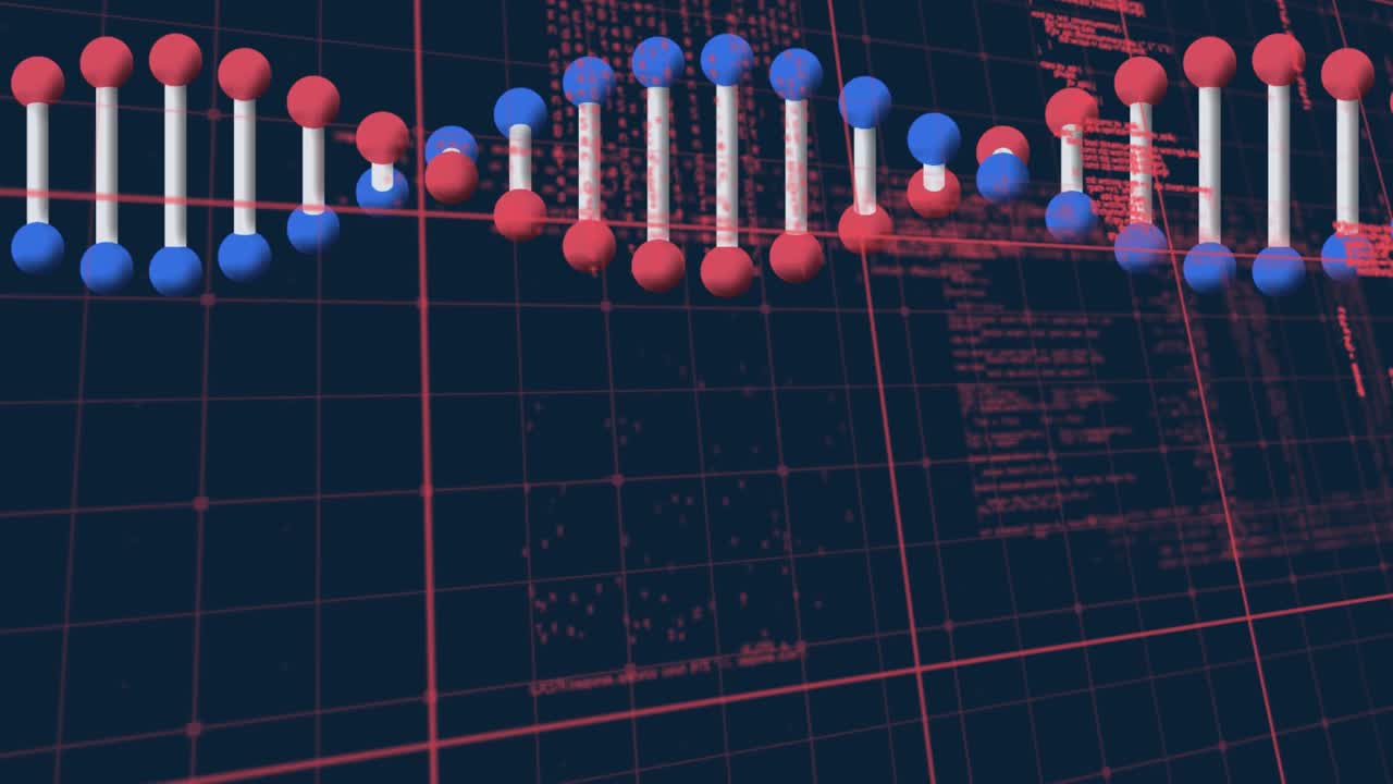 数据处理的动画，dna链和网络的连接在研磨视频素材