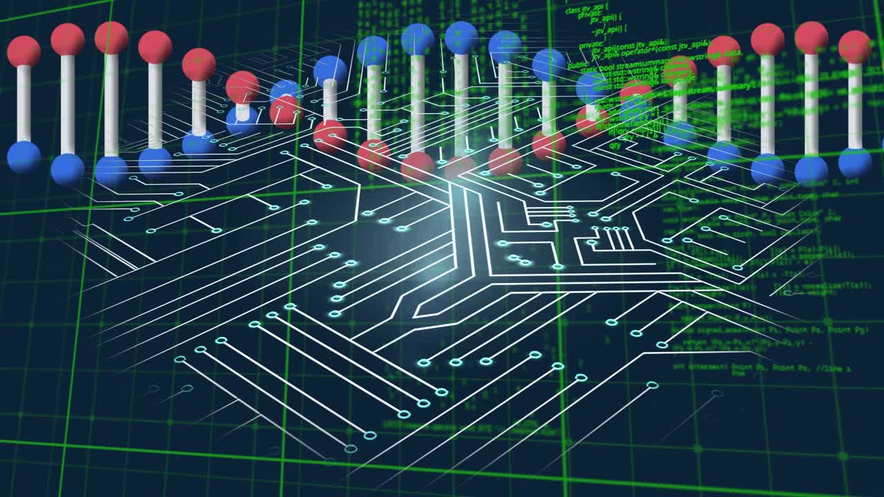 数据处理的动画挂锁和dna链碾磨视频素材