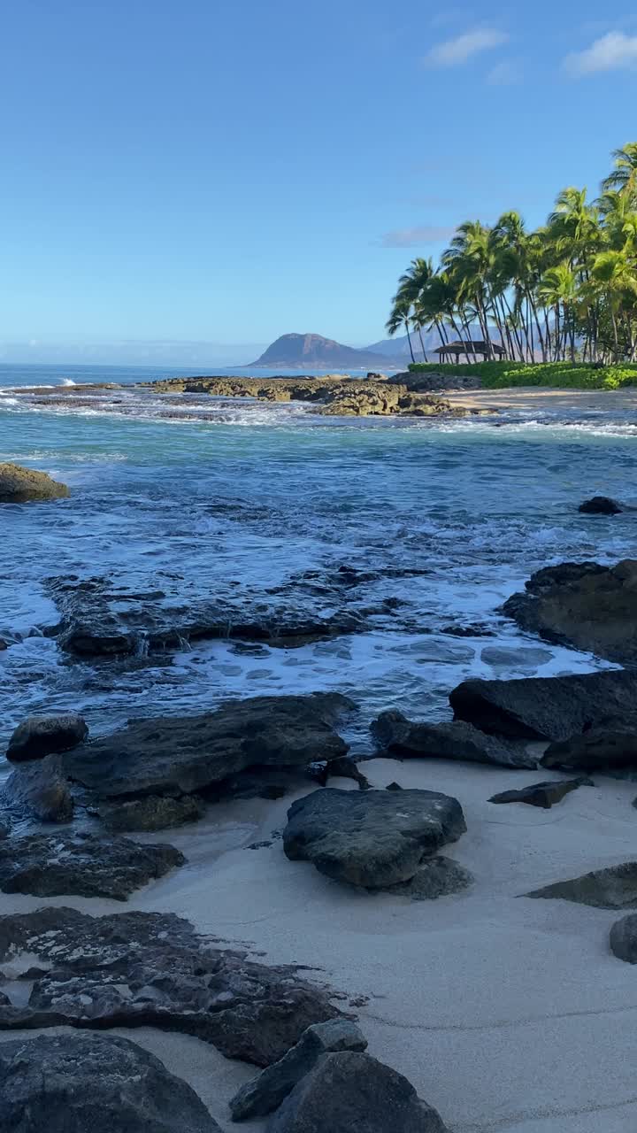 瓦胡岛泻湖的岩石海岸线视频素材