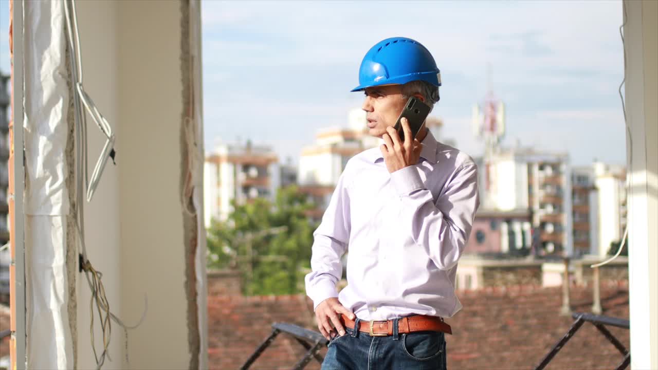 男建筑师正在检查建筑工地视频素材