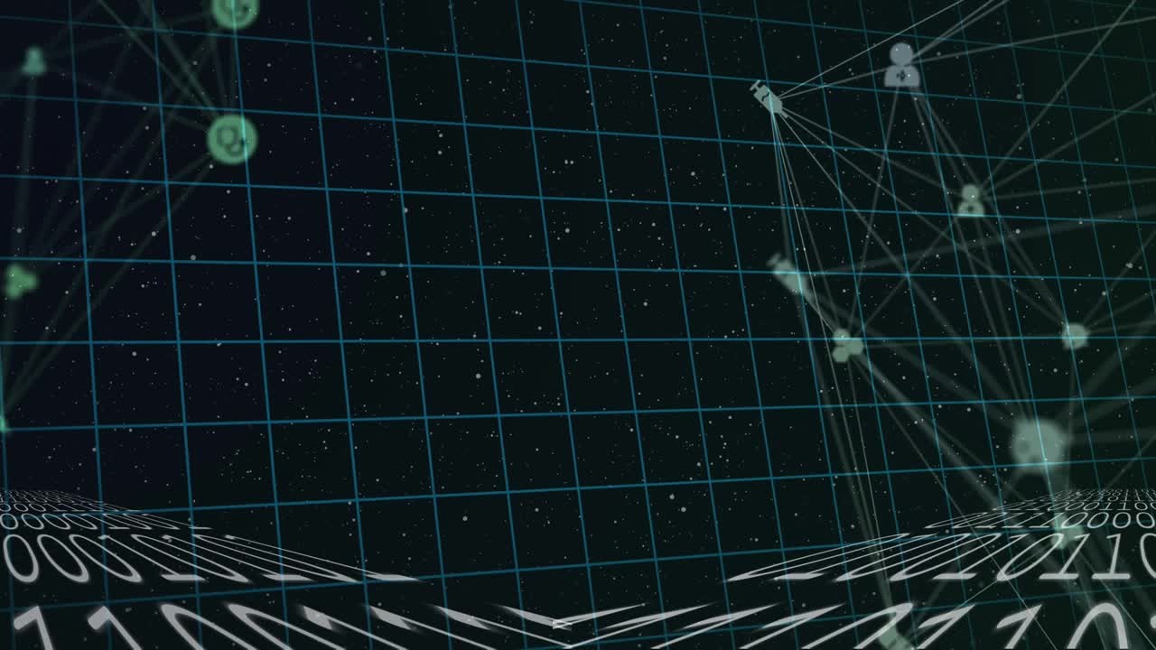 动画生物指纹数据处理和网络连接在黑暗的背景视频素材