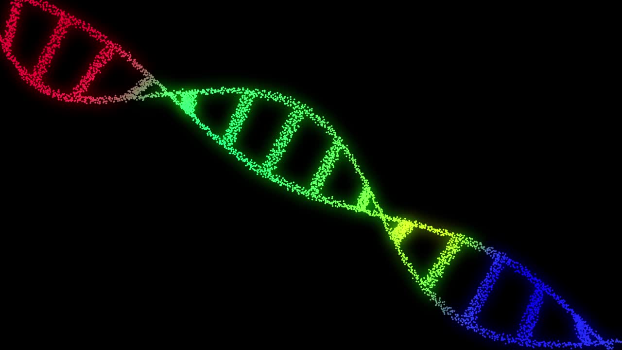 DNA分子结构动画。动画旋转DNA发光分子的黑色背景。摘要DNA螺旋与DNA螺旋动画。视频素材