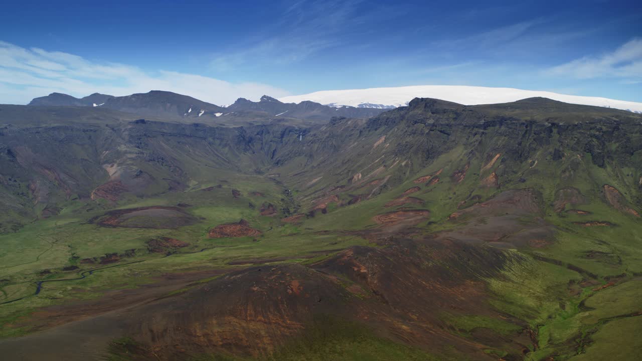 鸟瞰绿色山景/维克，冰岛视频素材