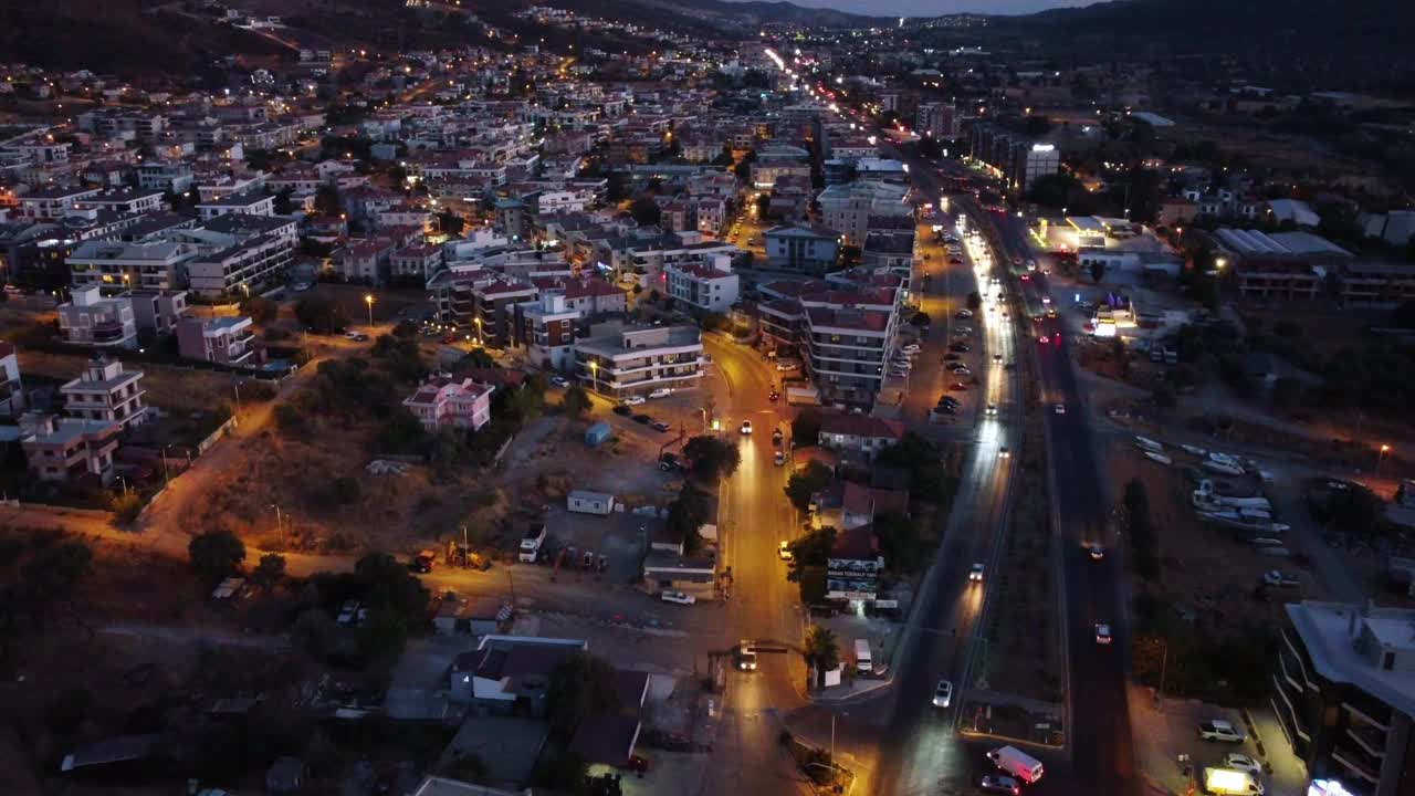 Güzelbahçe ızmir城市夜景鸟瞰图视频素材