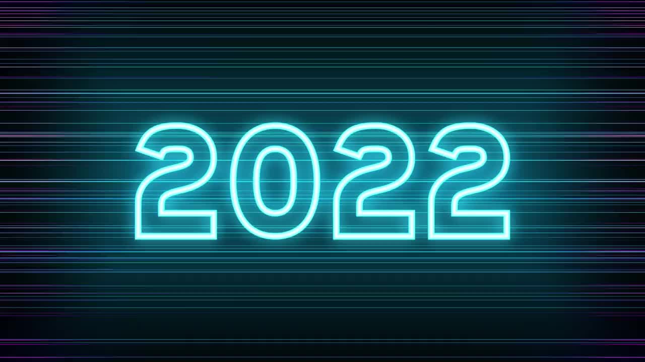 2022霓虹灯文字上的条纹明亮的背景视频素材