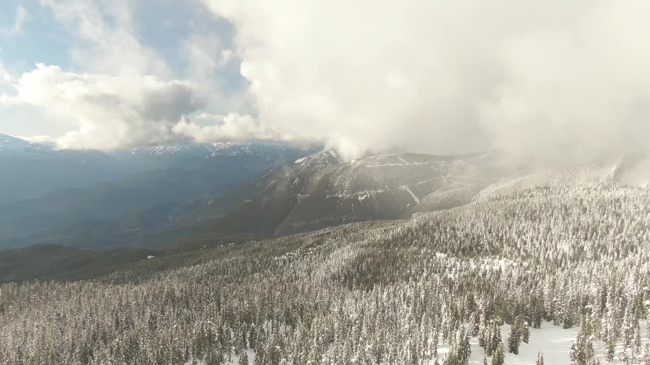 加拿大自然景观的鸟瞰图在积雪覆盖的山顶视频素材