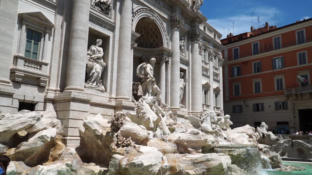 意大利罗马城著名的特莱维喷泉和波利宫(意大利语:Fontana di Trevi)视频素材