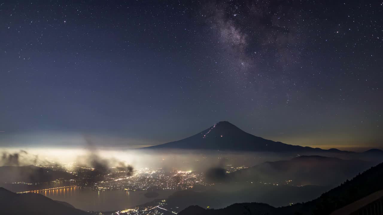 银河从新道山口上升到富士山的延时视频视频素材