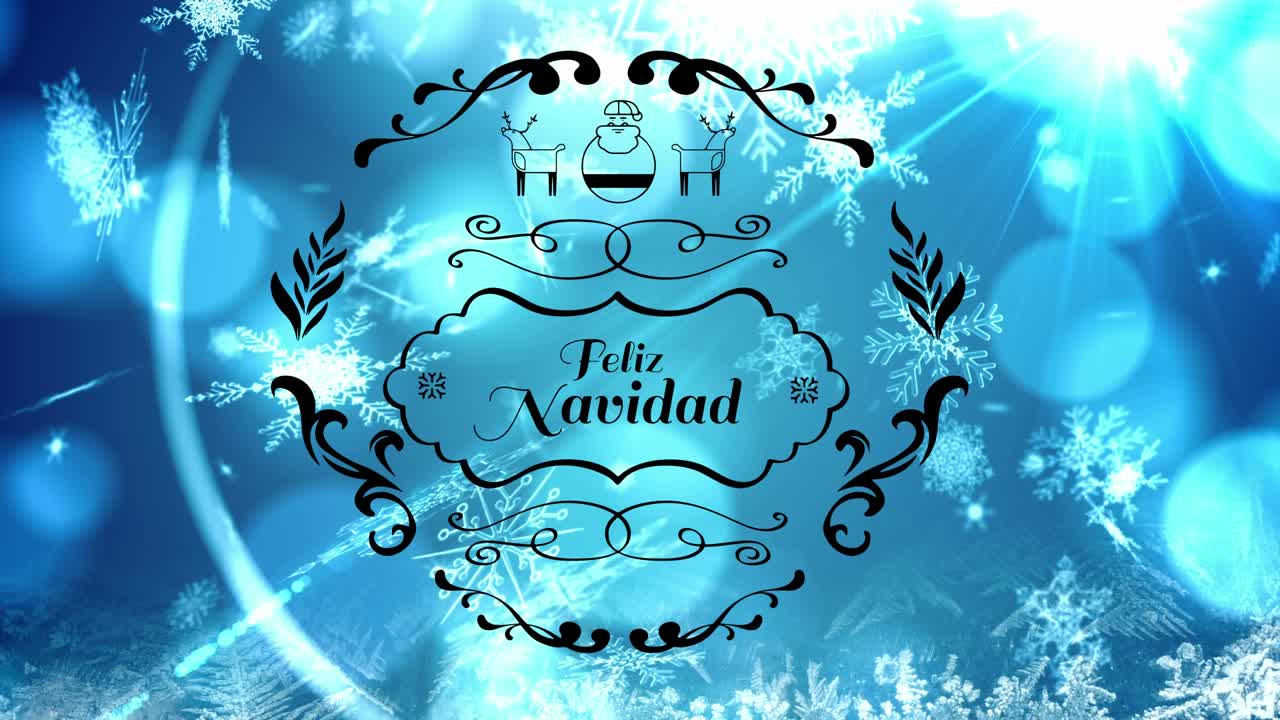 动画的feliz navidad文本下雪和bokeh视频素材