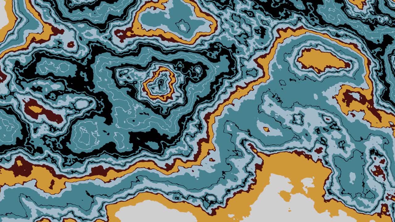 摘要动画液体分层地形图背景。彩色的移动波浪线和变形的分形形式的运动图形设计。4k，电脑生成3d渲染。视频素材