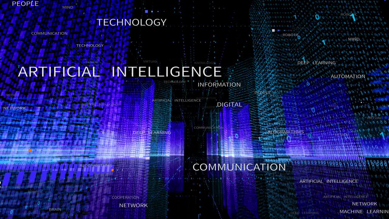 4k无缝循环大数据数字城，人工智能标签字云。视频素材