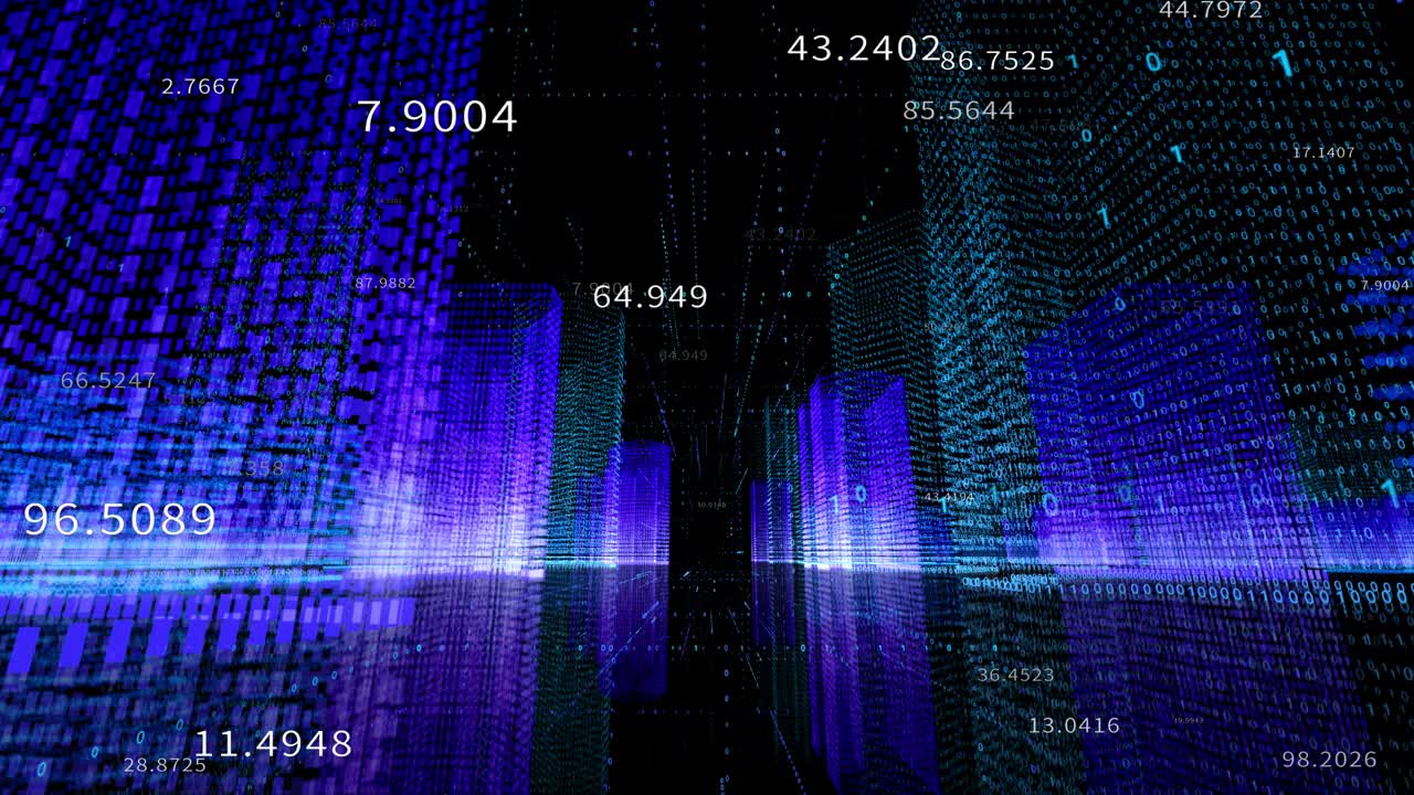 4k无缝循环大数据数字城，流动的计数器。视频素材