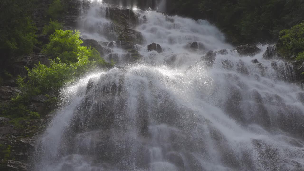 加拿大热带雨林中的壮观瀑布。新娘面纱瀑布省级公园视频素材