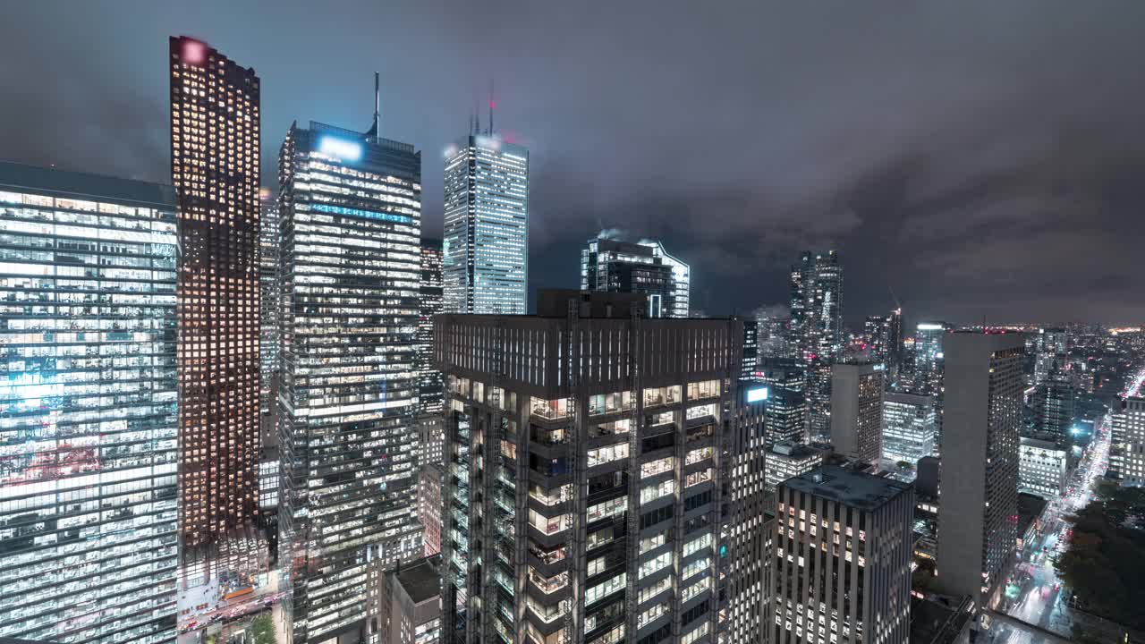 多伦多，加拿大，时间流逝-多伦多市中心的夜晚视频素材