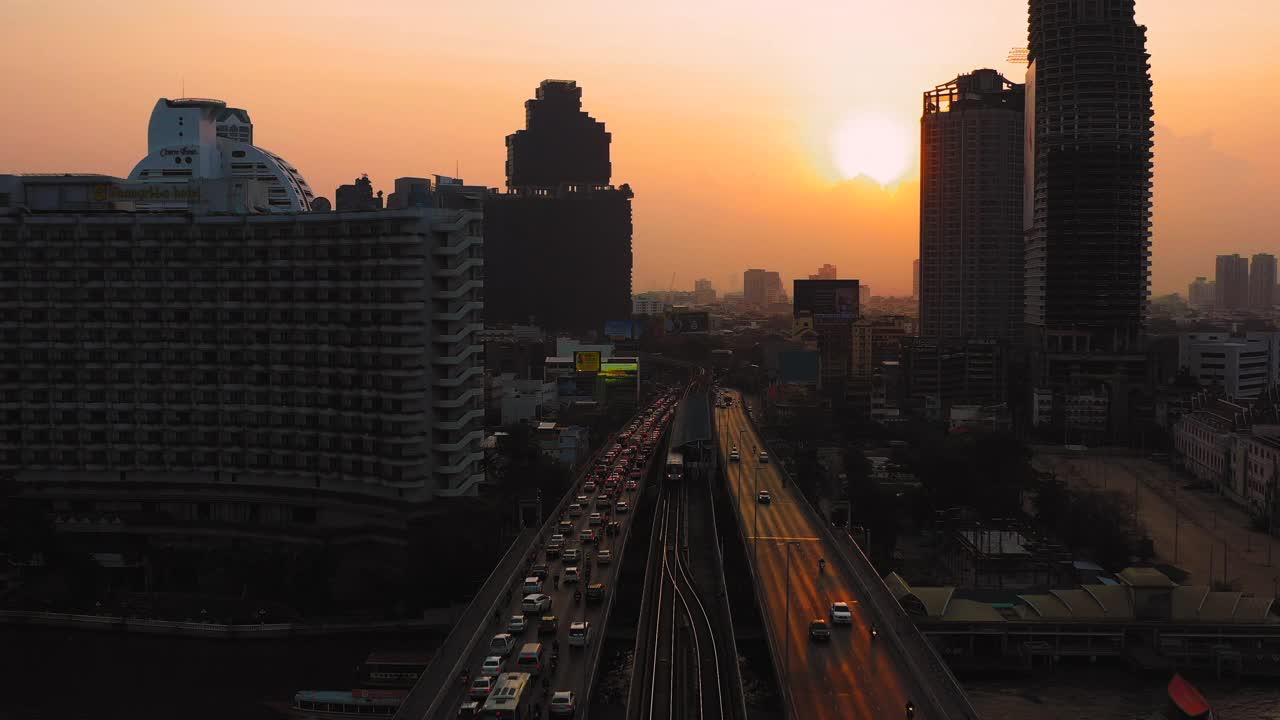 曼谷日落鸟瞰图视频素材