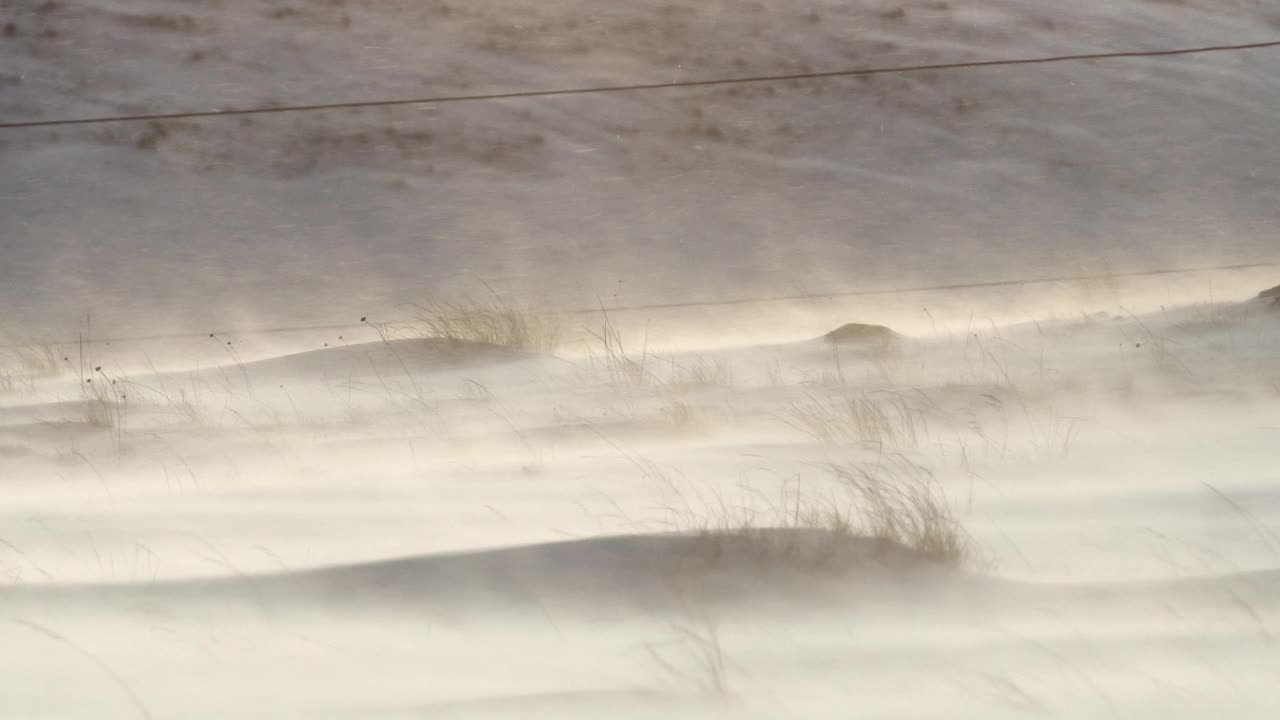 大雪或暴风雪下的北极沙漠地带，雪沿着雪坡漂移视频素材