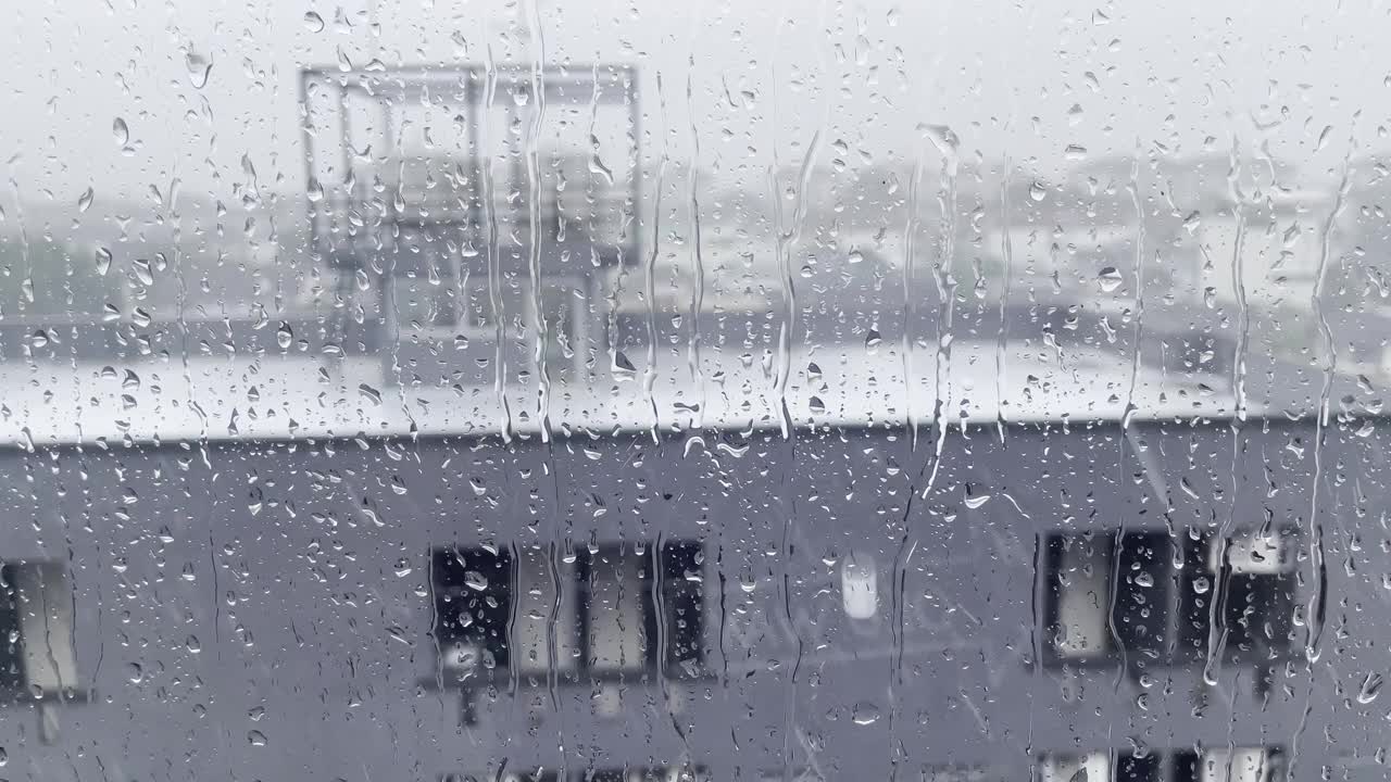 落下的雨打在玻璃上视频素材