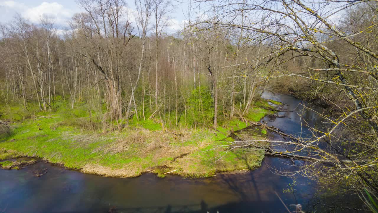 春天的河流，全景延时视频素材