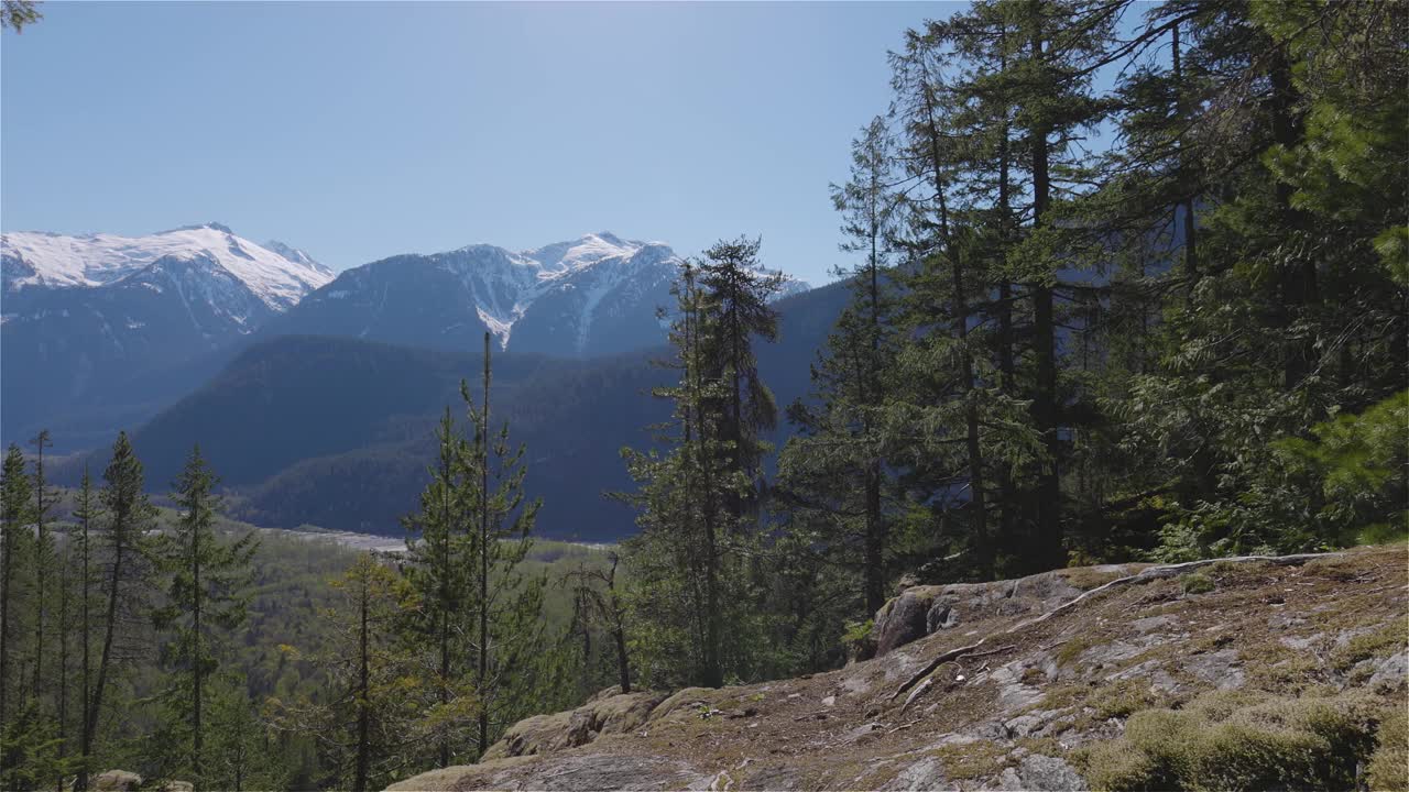 在阳光明媚的春天，加拿大山景的全景。视频素材