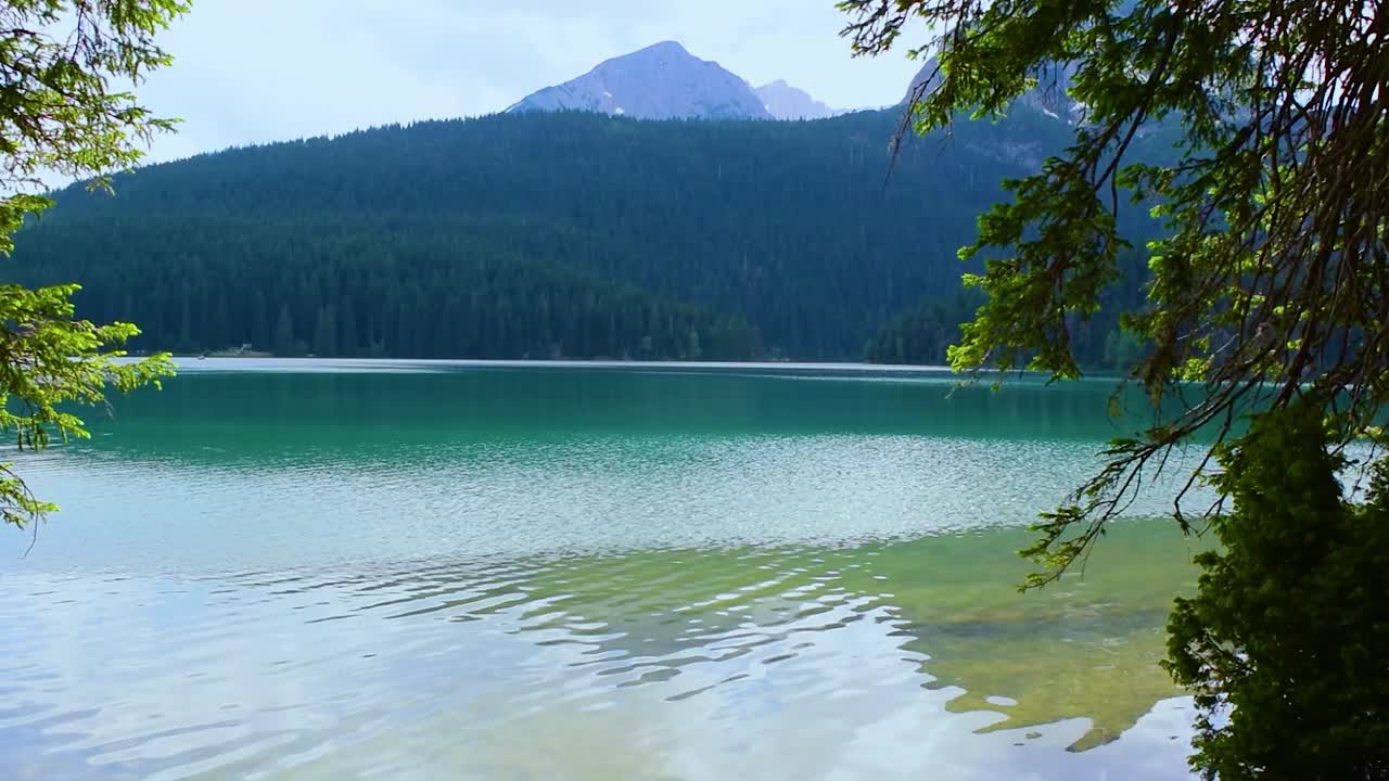 冰川黑色湖与米德峰。杜米托国家公园的高级旅游景点。黑山。视频素材