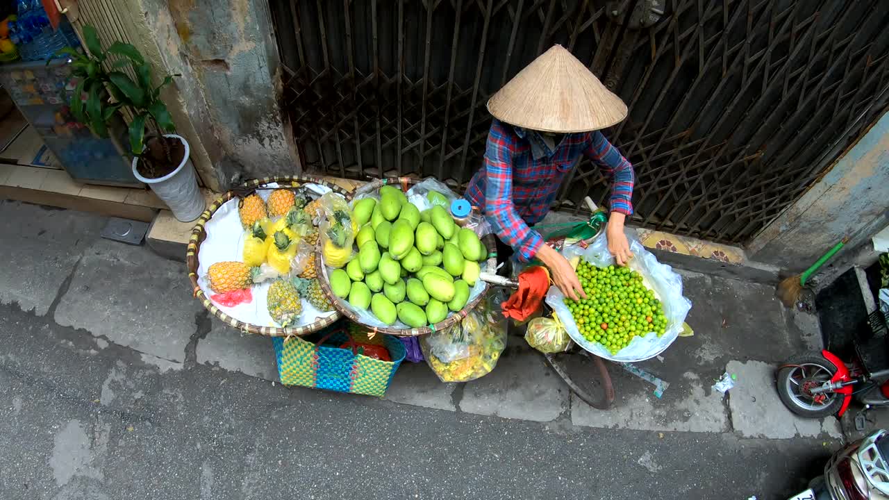 开销高级背包客购买水果李子市场越南视频素材